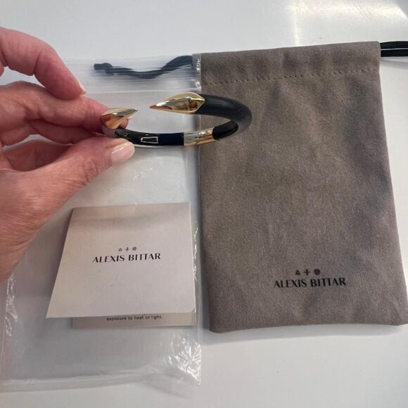 ALEXIS BITTAR,  LUCITE Black /Clear  PYRAMID HINGE CUFF BRACELET - Picture 4 of 5